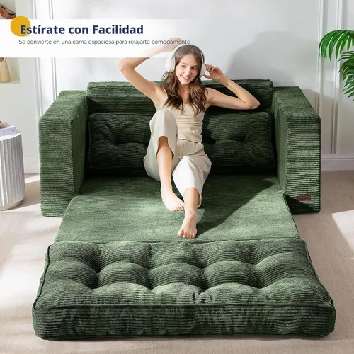 Vista 9 de MAXYOYO - Sofá cama convertible, sofá biplaza con cama extraíble, sofá cama plegable 2 en 1, sofá de piso con almohadas para sala de estar