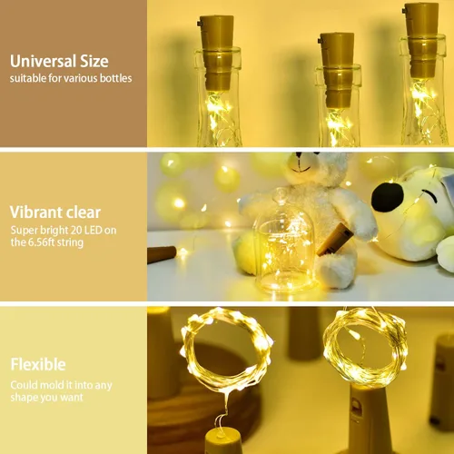 Vista 2 de Osteplus - Luces de botella de vino con corcho, paquete de 6 con 6 baterías de repuesto, mini cadena de luces de hadas, funciona