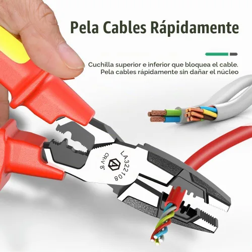 Vista 4 de LAOA Alicates de corte diagonal aislados de 1000 V, herramienta de corte de alambre profesional para electricista con pelacables y función
