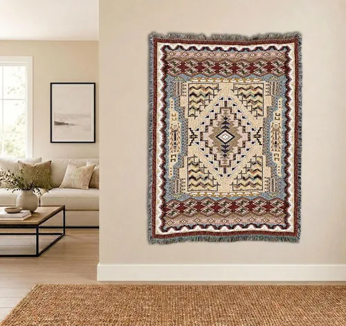Vista 4 de Pure Country Weavers Manta Butte Clay - Inspirada en los nativos americanos del suroeste - Tapiz manta de regalo tejido de algodón - Fabricado