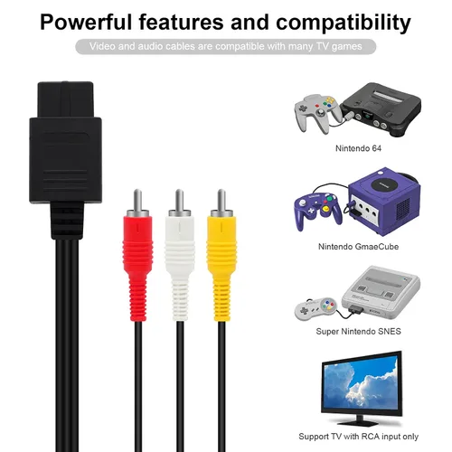 Vista 6 de Cable AV N64, cable de audio y video AV para Nintendo 64 N64, Gamecube GC, Super Nintendo SNES, 2.5M/8.2FT