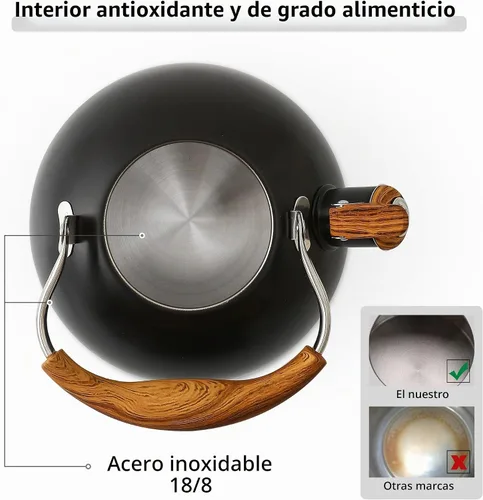 Vista 5 de LONFFERY Tetera para estufa, hervidor de té silbante de 2.5 cuartos de galón, con mango plegable de acero inoxidable de grado alimenticio