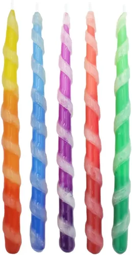 Vista 7 de Paquete de 10 velas de menorá trenzadas de lujo de Hanukkah para las 8 noches de Janucá, multicolor, 1 hora de tiempo de combustión