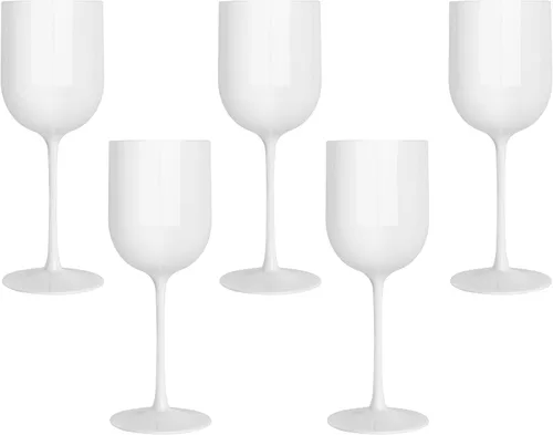 Vista 10 de PLASTICPRO Juego de 5 copas de vino de plástico con borde dorado, elegantes copas de vino de plástico duro en tallo de 12 onzas