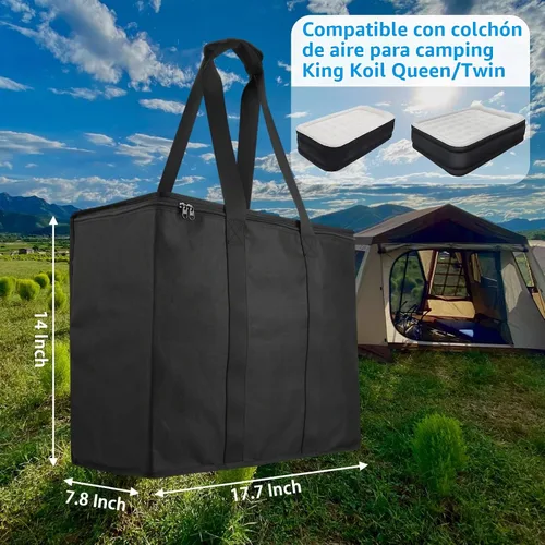 Vista 2 de Xxerciz Bolsa de almacenamiento para colchón de aire King Koil Twin/Queen, bolsa de transporte de camping resistente con asas y cremalleras fuertes