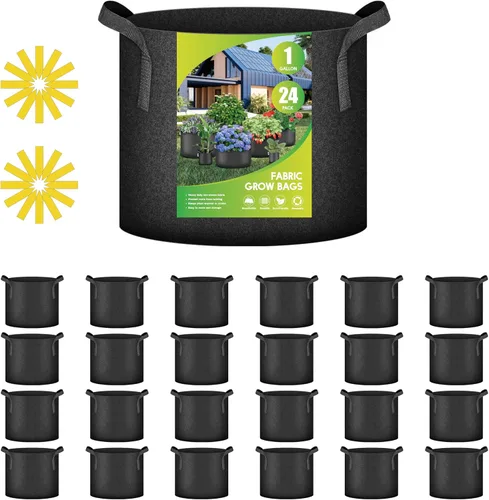 Vista 8 de iPower Paquete de 24 bolsas de cultivo de aireación gruesa de 7 galones, macetas de tela no tejida con asas de correa, contenedor para jardinería