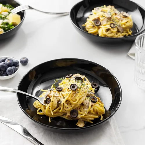 Vista 3 de Y YHY Tazones para pasta de 30 onzas, cuencos grandes para servir ensalada, cuencos de sopa poco profundos, cuencos de porcelana para pasta, juego