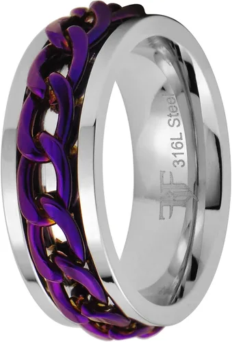 Vista 3 de Fantasy Forge Jewelry Anillo giratorio de cadena púrpura para mujer y hombre de acero inoxidable para meditación antiansiedad tallas 5-17 Metal