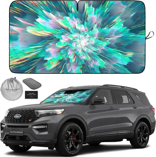 Vista 12 de Parasol de Parabrisas de Una Pieza - Parasol Cromado Líquido Plegable para Ventana Delantera de Auto para Carros SUV Camión - Protector Visor