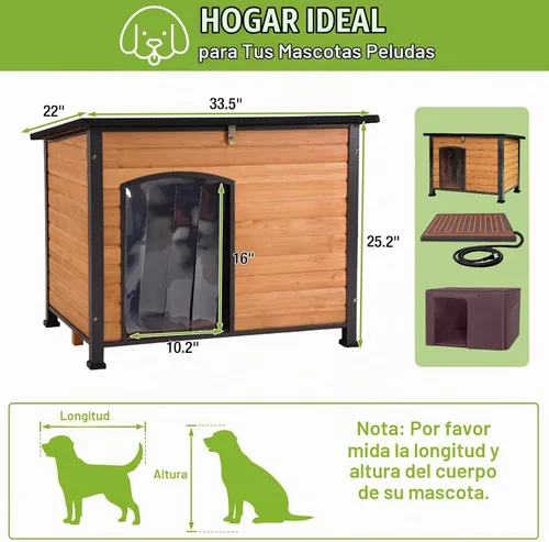 Vista 6 de 33.5" Heated Outdoor Dog House with Insulated Liner for Medium Breeds