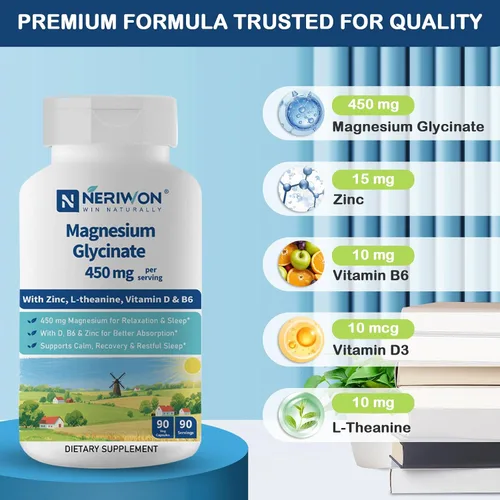 Vista 3 de Glicinato de magnesio de alta absorción 450 mg para apoyo al sueño, relajación muscular y salud inmunológica, sin OMG, sin gluten, 90 cápsulas