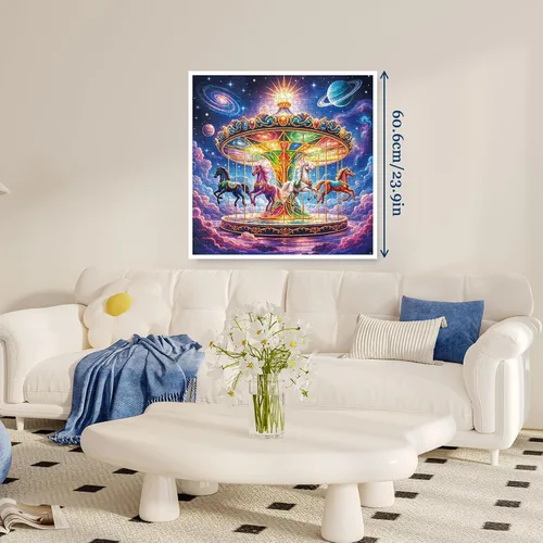 Vista 5 de Rompecabezas de parque de atracciones de carrusel colorido para adultos, 1000 piezas, rompecabezas de caballo de galaxia de fantasía, rompecabezas