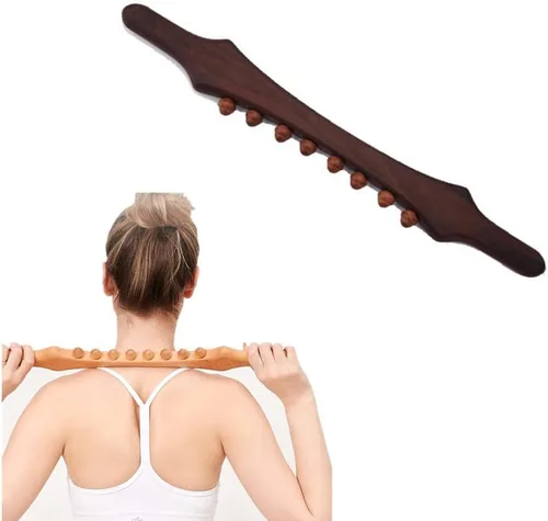 Vista 8 de Herramientas de masaje de madera Gua Sha, herramienta de paleta de drenaje linfático de 10 cuentas, herramienta de masaje de mano para esculpir