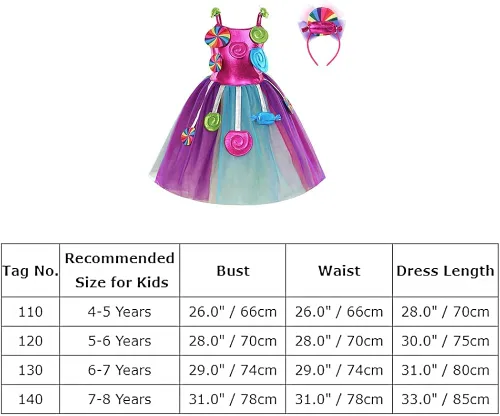 Vista 7 de Disfraz de caramelo de arcoíris para niñas, vestido tutú de princesa caramelo con aro para el pelo, cumpleaños, fiesta de Halloween