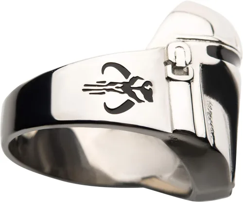 Vista 3 de Star Wars Jewelry - Anillo para casco Mandaloriano de acero inoxidable para hombre, color plateado, talla 11, Acero inoxidable, Sin piedras preciosas