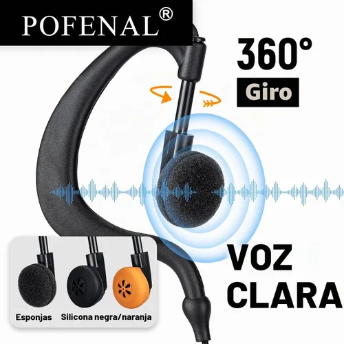 Vista 5 de Walkie Talkie Auricular con micrófono, diseño en forma de G de ajuste seguro para Retevis RT22/RT68/RT21/H-777/RT86, compatible con Baofeng