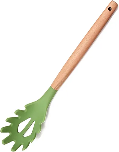 Vista 18 de Juego de utensilios de cocina de silicona verde aguacate, 12 utensilios de cocina resistentes al calor, herramientas de cocina con mango de madera