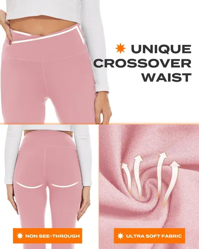 Vista 92 de TNNZEET Leggings acampanados negros para mujer, pantalones de yoga cruzados con bolsillos, corte de bota, leggings acampanados
