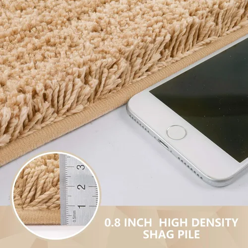 Vista 5 de Seavish Alfombra de baño de contorno beige de lujo, alfombras de baño peludas de 19.6 x 19.6 pulgadas, antideslizante, eficiente, absorbente