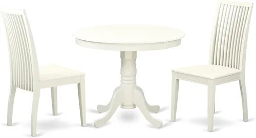 Vista 13 de East West Furniture ANIP5-LWH-W - Juego de mesa de comedor moderno de 5 piezas, incluye una mesa de cocina redonda con pedestal y 4 sillas