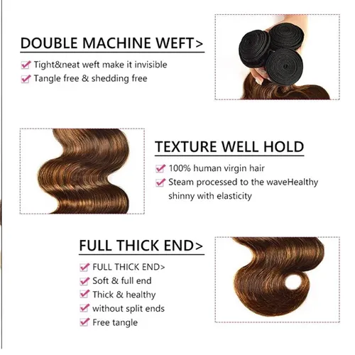 Vista 4 de Beauty Forever #FB30 - Extensiones de cabello humano virgen Remy virgen sin procesar de 8 pulgadas, 8 pulgadas FB30 Color 1 Bundle