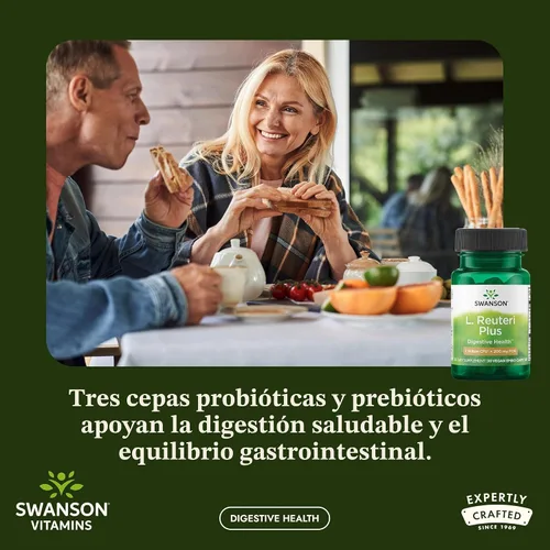 Vista 2 de Swanson L. Reuteri Probiótico Plus con L. Rhamnosus, L. Acidophilus y FOS Prebiótico Apoyo Digestivo - Promueve la Salud Intestinal con 7 mil