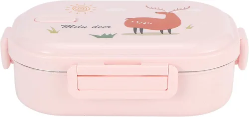 Vista 4 de Vbestlife Contenedor de alimentos, caja Bento de 24.3 fl oz, aislada a prueba de fugas para niños y adultos (color puro en polvo-ciervo)