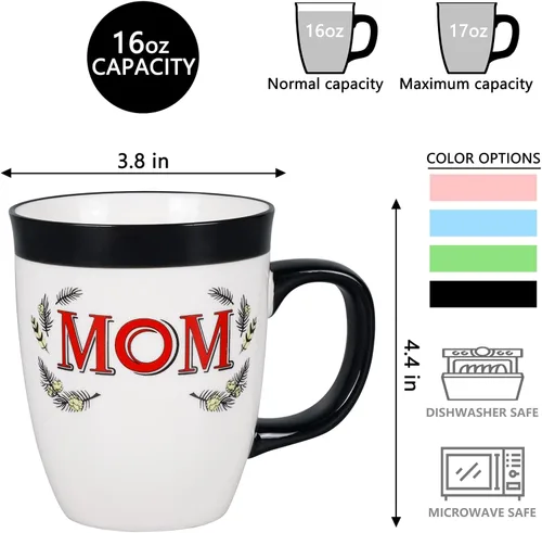 Vista 7 de Taza de café de cerámica para mamá, de 16 onzas, divertida taza de café para mujeres, mejor día festivo, Navidad, día de la madre, cumpleaños