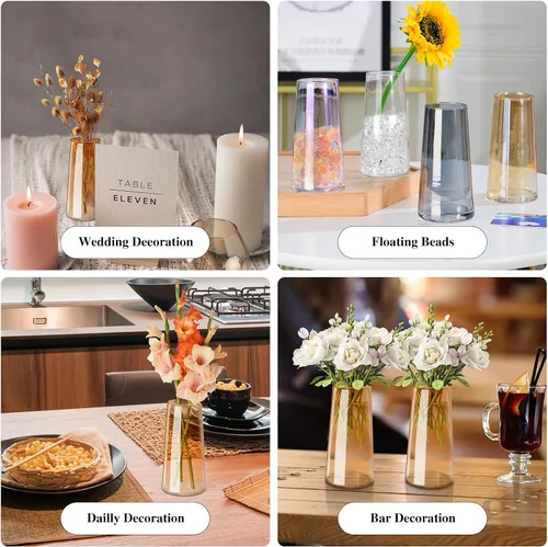 Vista 6 de Jarrón de vidrio ámbar para flores, jarrones de vidrio transparente de 6 pulgadas para centro de mesa, jarrón moderno de estilo bohemio para boda