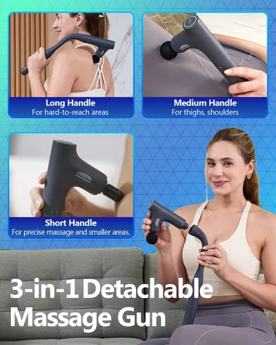 Vista 3 de 3-en-1 Pistola de masaje desmontable de tejido profundo, masajeador de espalda ergonómico con mango extensible para alivio del dolor, masajeador