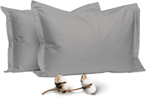 Vista 37 de Juego de 2 fundas de almohada de 100 % algodón puro, tamaño King, color plateado, lujosas fundas de almohada de algodón de fibra larga de 400 hilos