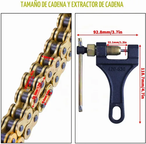 Vista 4 de Cadena de anillo en X de oro 520 + rompe cadena, 112 eslabones con eslabón maestro de conexión