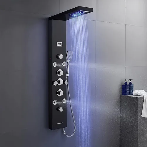 Vista 12 de POPFLY Sistema de Panel de Torre de Ducha con Altura de Brazo de Ducha Ajustable, Sistema de Cabezal de Lluvia, Panel de Ducha de Acero Inoxidable