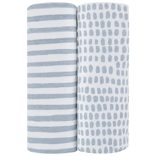 Vista 2 de Ely's & Co. Funda impermeable para cambiador, juego de 2 sábanas para bebé, 100 % algodón, sábanas de algodón de punto jersey con forro impermeable