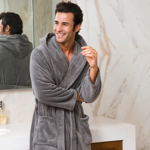 Vista 2 de Alexander Del Rossa - Bata de baño de forro vellón, con capucha, para hombre, colores lisos
