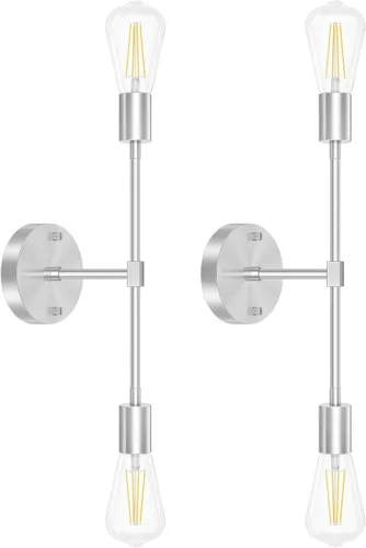 Vista 10 de FadimiKoo 2 lámparas de níquel cepillado para tocador de baño, iluminación plateada para baño sobre espejo, moderna iluminación de pared