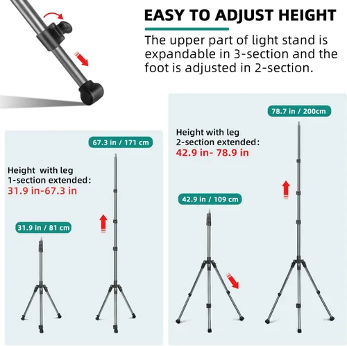 Vista 4 de Soporte de luz extensible para fotografía, ajustable de 6.6 pies/6.6 ft de aluminio para viajes, trípode de iluminación de estudio portátil