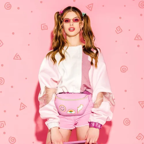 Vista 3 de Sotiff Preppy Patch - Riñonera de nailon con diseño de rayos, ajustable, con diseño de sonrisa, para mujeres, resistente al agua, arcoíris
