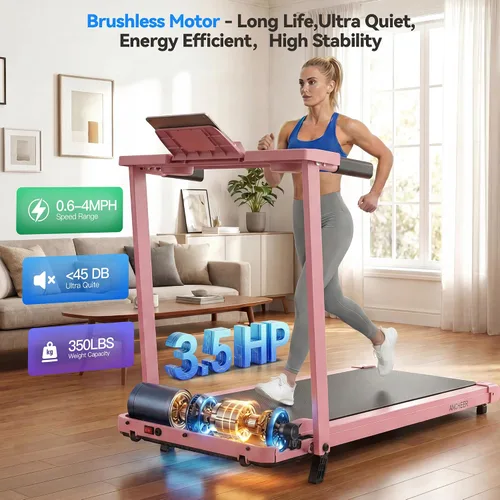 Vista 3 de FUNMILY Almohadilla para caminar de 3.5HP con inclinación - Cinta de correr Rosa Pro
