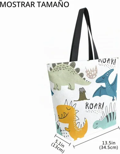 Vista 4 de SUABO Bolsa de asas de cocina reutilizable para comestibles, bolsa de compras de lona para exteriores Dinosaurio