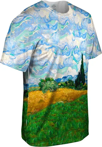 Vista 3 de Yizzam- Vincent Van Gogh - Campo de trigo con ciprese. Camiseta para hombre 1968