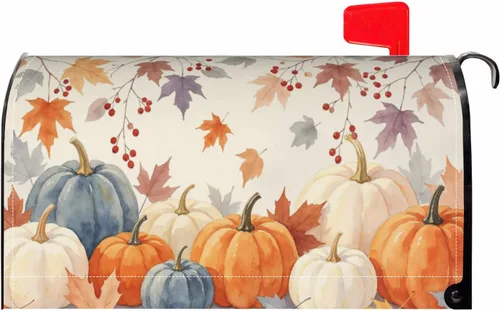 Vista 19 de Halloween Pumpkin Black Cat Mailbox Covers Magnetic Standard Size 18 X 21 Fall Maple leaves Spooky Themed Holiday Decorations Mailbox Wrap Post