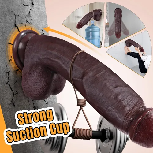 Vista 2 de Sex Toys - Consolador grande realista – Juguete sexual de 10.8 pulgadas de silicona marrón curvado, consoladores gigantes de doble capa para punto G