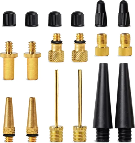 Vista 8 de Adaptador de válvula Presta de latón (paquete de 5 + 10 tapas) – Convierte Presta a Schrader para todo tipo de bicicletas, bicicletas eléctricas