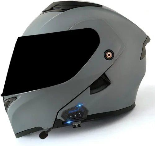 Vista 27 de Casco modular Bluetooth para motocicleta, aprobado por DOT, abatible, de cara completa, integrado, antivaho, doble visera, casco para motocicleta