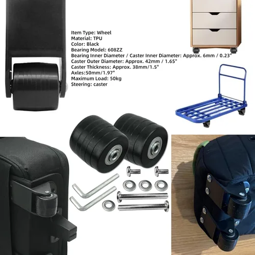 Vista 2 de Kit de reparación de ruedas para maleta de 42 mm de diámetro exterior, piezas de ejes, rodamientos de goma y metal, herramientas, resistente al
