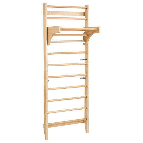 Vista 9 de VEVOR - Escalera sueca de pared, 8 en 1, barras de pared de madera maciza de 15 niveles, juego de escalada de gimnasio de selva interior de 220