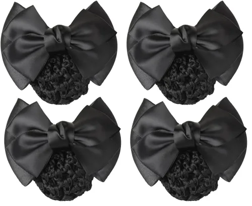 Vista 2 de AKOAK 2 piezas negro lazo decoración redecilla pasador pelo clip moño cubierta