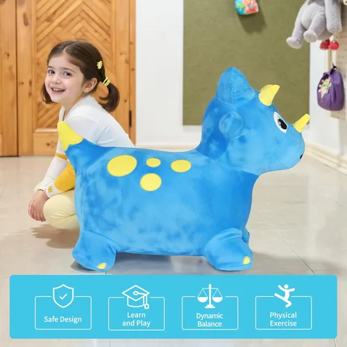 Vista 5 de INPANY Caballo hinchable, juguetes de tolva de dinosaurio, animal rebotador de felpa para niños pequeños, decoración de fiesta de cumpleaños