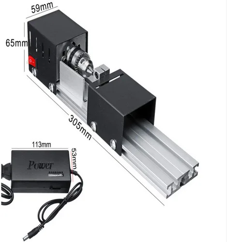 Vista 3 de Mini Torno Perlas Pulidora Máquina DIY Mecanizado para Mesa Carpintería Madera DIY Herramienta Torno Estándar Set DC 12V-24V 96W